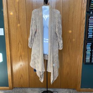 Women’s Coldwater Creek Crochet Sweater Wrap.  Size M (10-12).  Tan.